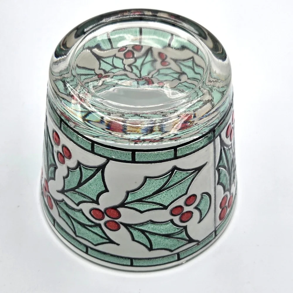 West Virginia Snowy Holly Berry Stained Glass Ice Bucket Snack Bowl Hard To Find